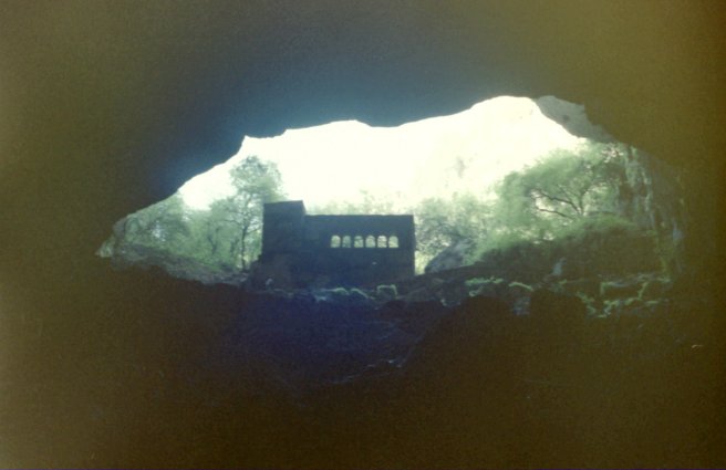 Exiting the cave of Hell at Cennet ve Cehennem (Heaven and Hell), near Silifke and Kiz Kalesi, Turkey.  