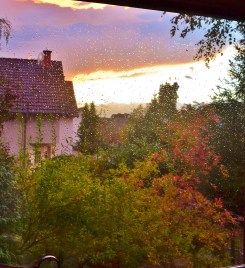 A storm blowing in outside my window.