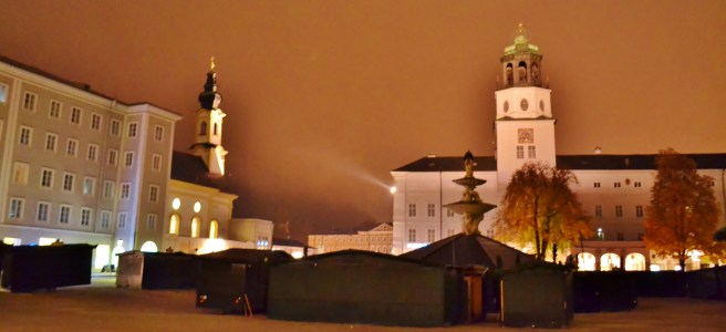 Preparations in Salzburg, on a foggy night. 