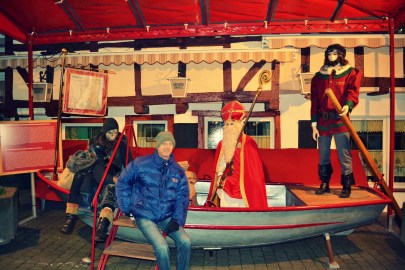 St. Niklaus and Knecht Ruprecht--sit between them. Were you naughty or nice this year?