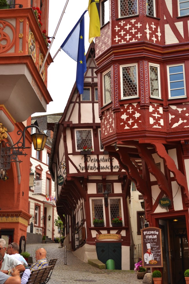 Spitzhausen (from the 1400's): A gloriously crooked house in Bernkastel-Kues leans in toward the street.