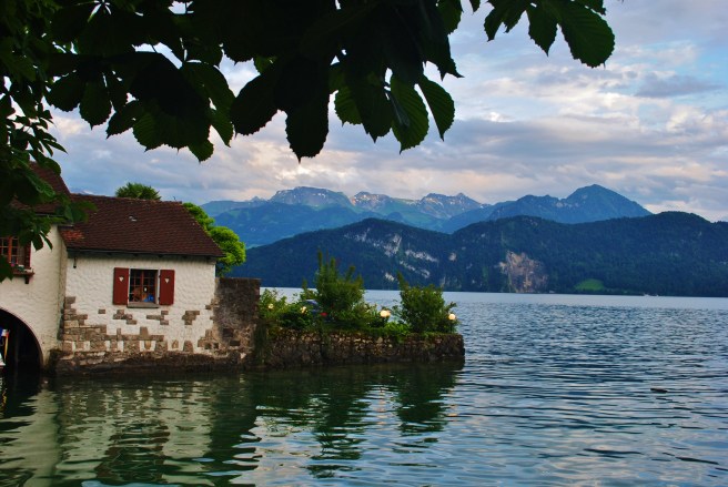 Night begins to fall on Lake Lucerne, by our hotel in Weggis
