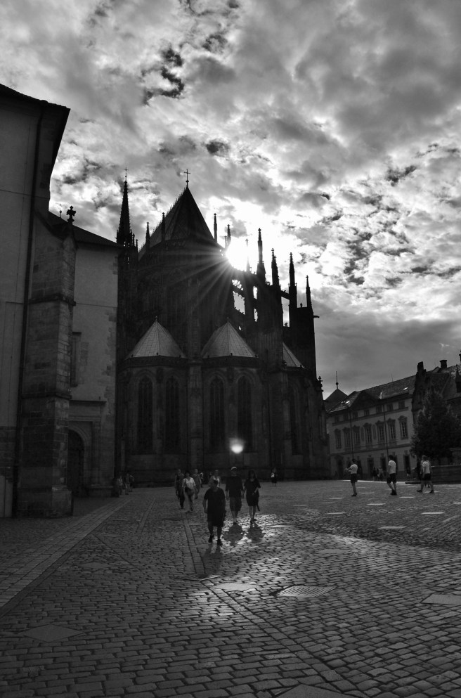 Sun goes down over St. Vitus Cathedral, Prague