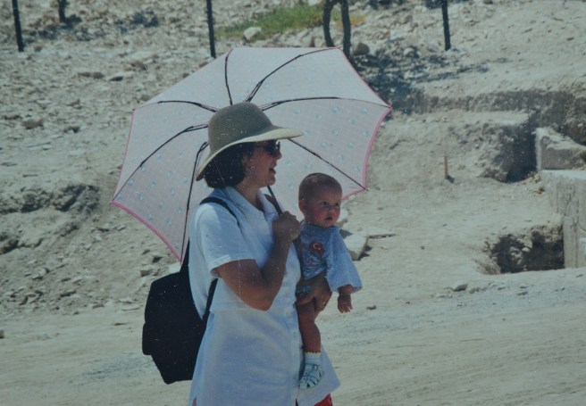 With baby in Zeugma, banks of the Euphrates (just a week before the town was flooded by the new dam. Interesting place--see links below if you want to learn more.