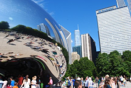 The Bean buildings vs the real buildings. One set swings with the jazz, the other stands tall and serious.