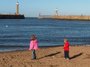 Looking out to the mouth of the harbor, thinking of Dracula's shipwreck.