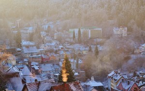 Down the hill we went into snowy Triberg.